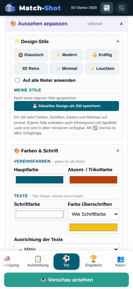 Match-Shot: Design wählen